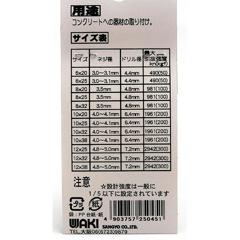 Wake Sangyo Curl Plug Silver #10X32 Concrete for Lightweight WF-045 5 Pieces