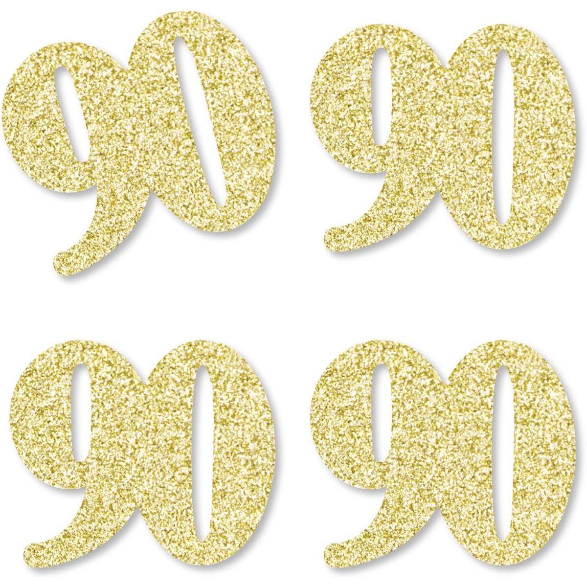 Gold Glitter 90 - Smudge-Free Genuine Gold Glitter Cutout Numbers - 90th Birthday Party Confetti - Set of 24