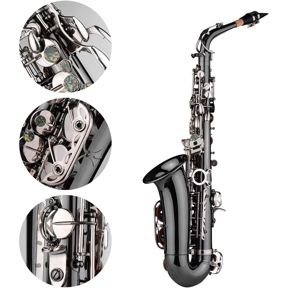 Btuty Alto Saxophone Brass Bend Eb E-Flat Black Nickel Plated Abalone Shell Key Carrying Case with Glove Cleaning Cloth Strap Grease Brush
