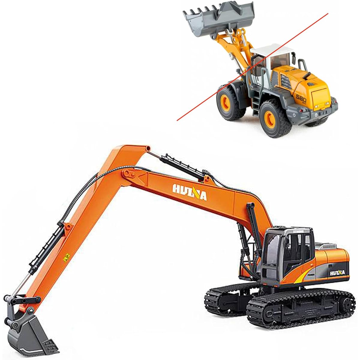 1 x Long Reach Excavator Toy for Kids, Heavy Duty Construction Vehicle Digging Toy, 360 Degree Rotatable Driver Seat, Multi-Joint Movable Tracked Vehicle Kids Gift (Orange).