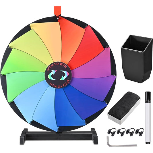 WinSpin 24" Prize Wheel Dry Erase Fortune Spinning Game Carnival with Tabletop Stand, 12 Slots, Fun for the Home