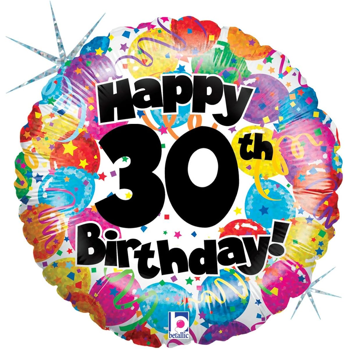 Betallic 30th Party Birthday Holographic Foil Balloon, 18 Inch, Multicolor