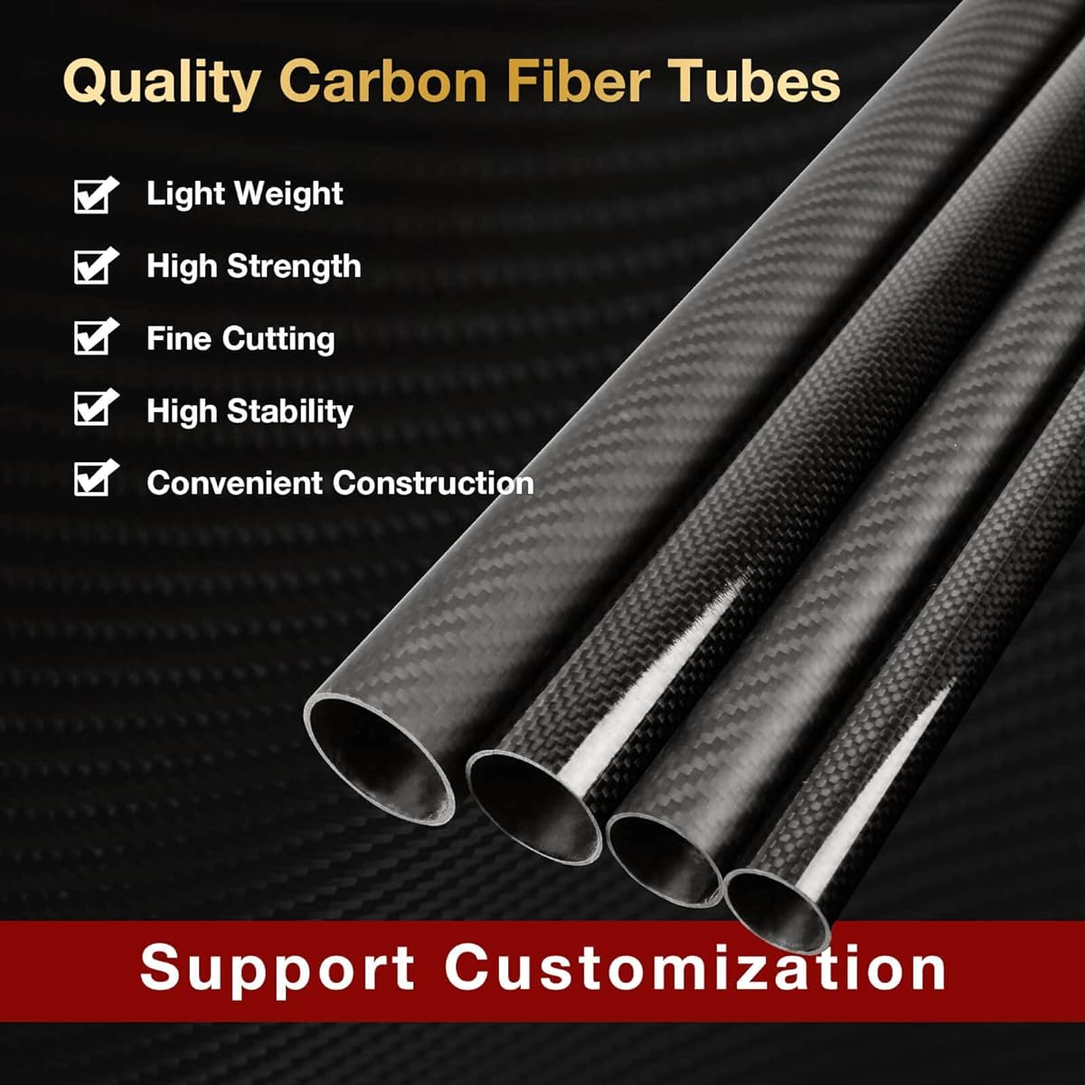 ARRIS 420mm 16mm x 18mm x 420mm Carbon Fiber Tube Matte Surface 3K Roll Wrap 100% Pure for Quadcopter Multicopter (4 Pieces)