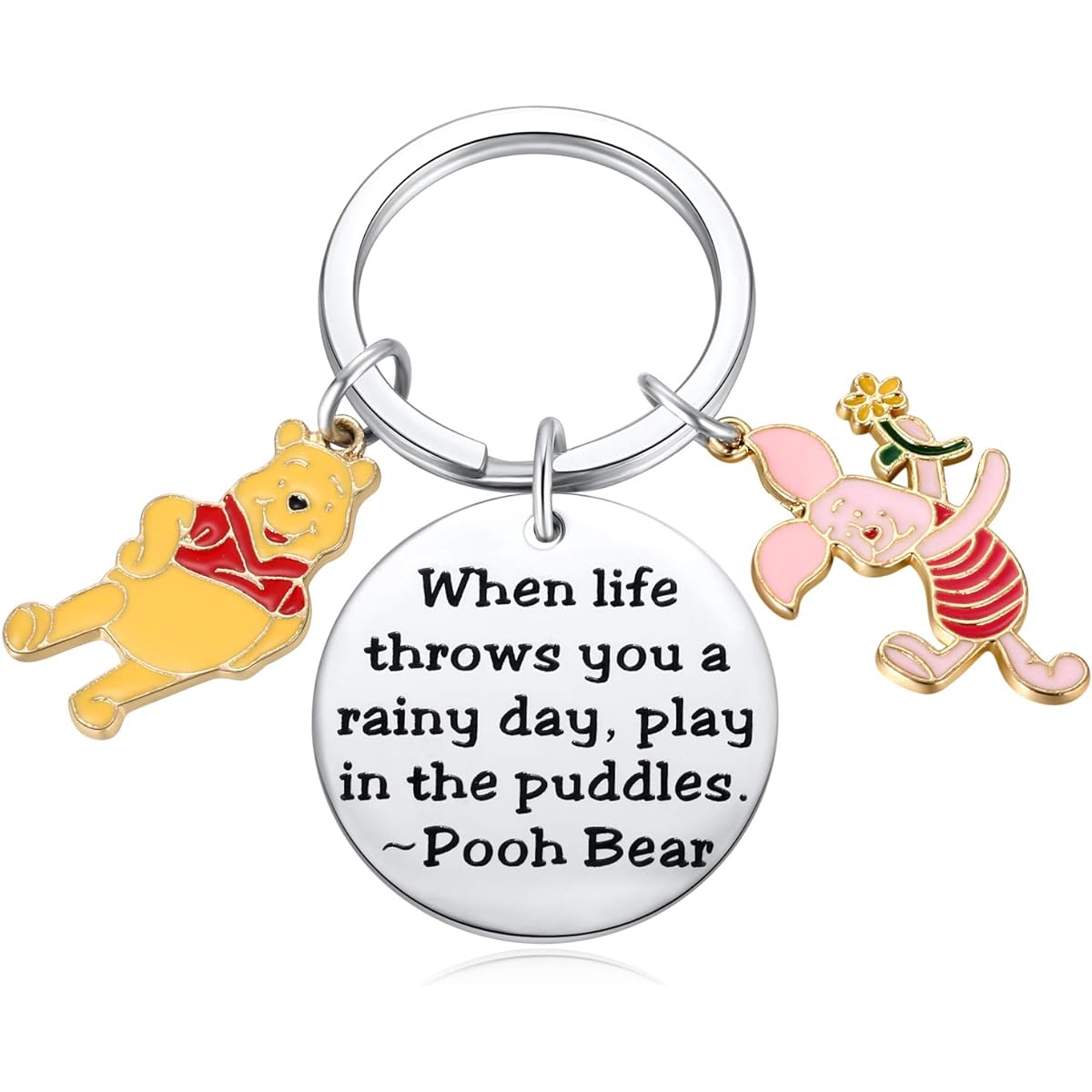 Winnie the Pooh Bear Piglet Keychain Decoration Party Supplies - Blow Life into a Rainy Day Play with a Water Bucket Inspirational Gift