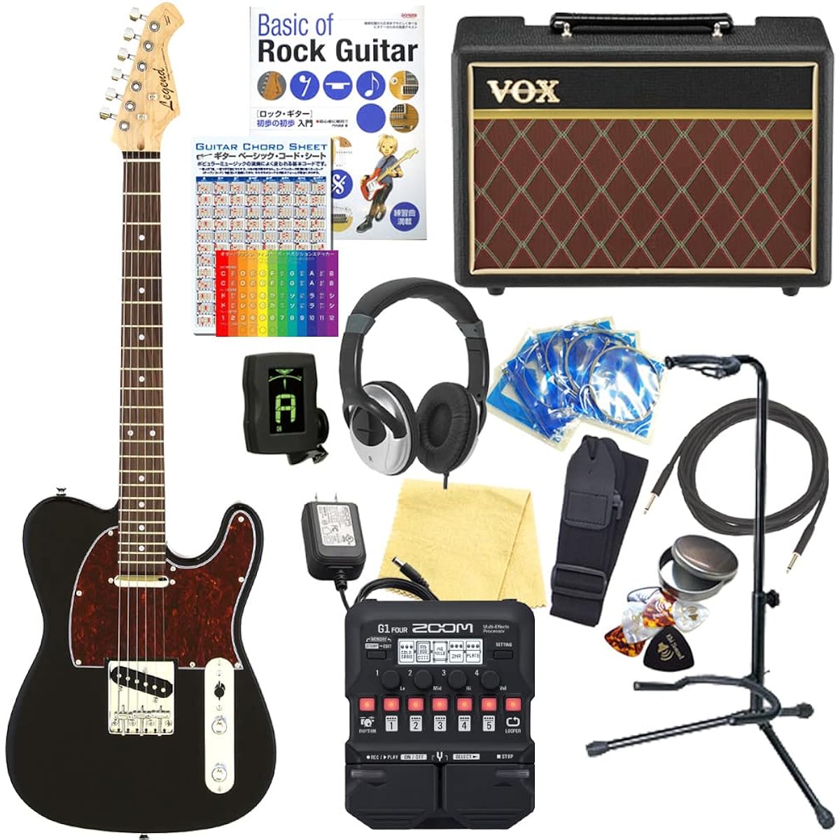 Electric guitar beginner set Telecaster type 18-piece set with VOX amp Legend LTE-Z TTBK/R [ZOOM G1Four multi-effector included]