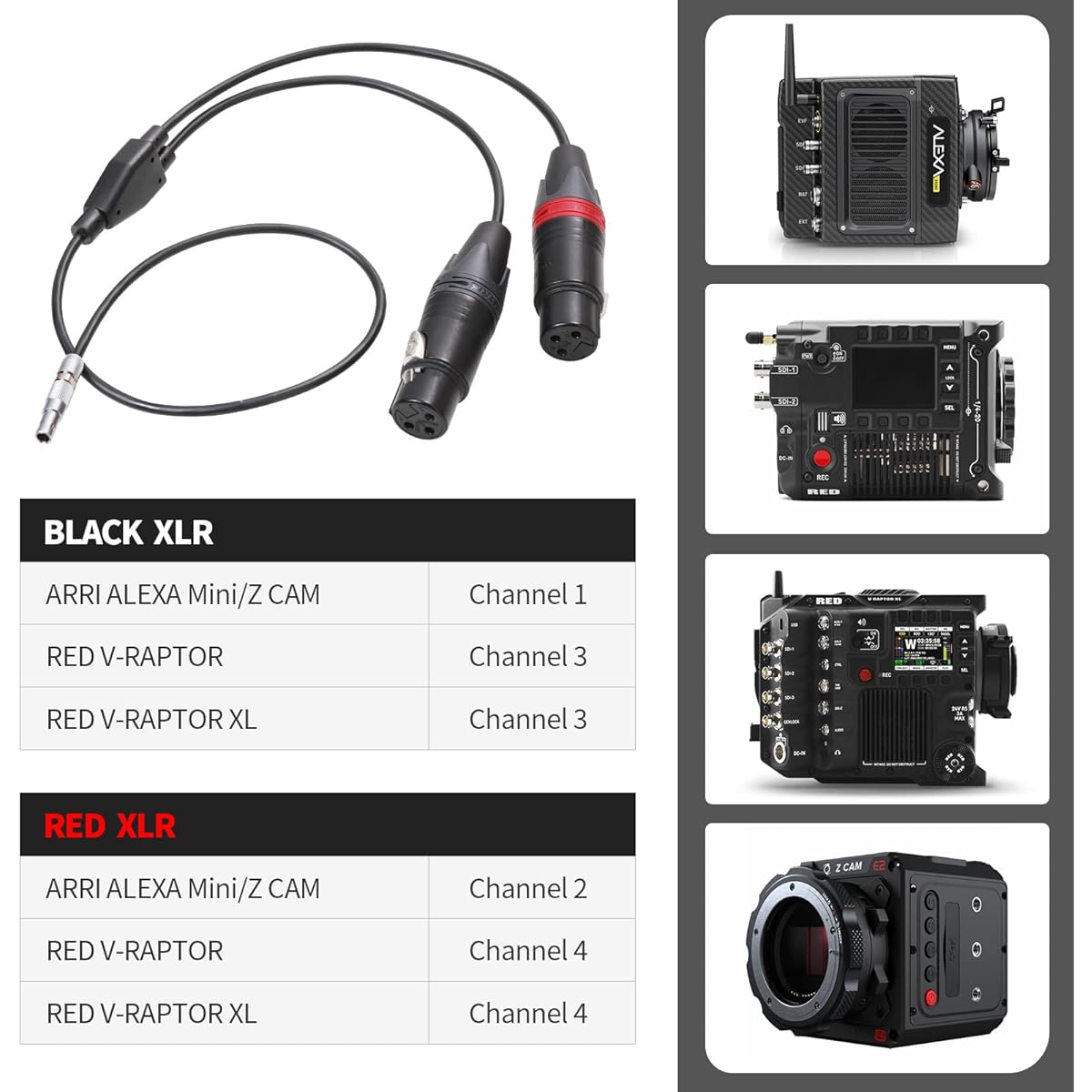 LANZYKU Dual XLR 3 Pin Female to 5 Pin Male Audio Input Cable RED V-Raptor RED V-Raptor XL Arri Alexa Mini ZCAM -15 inch