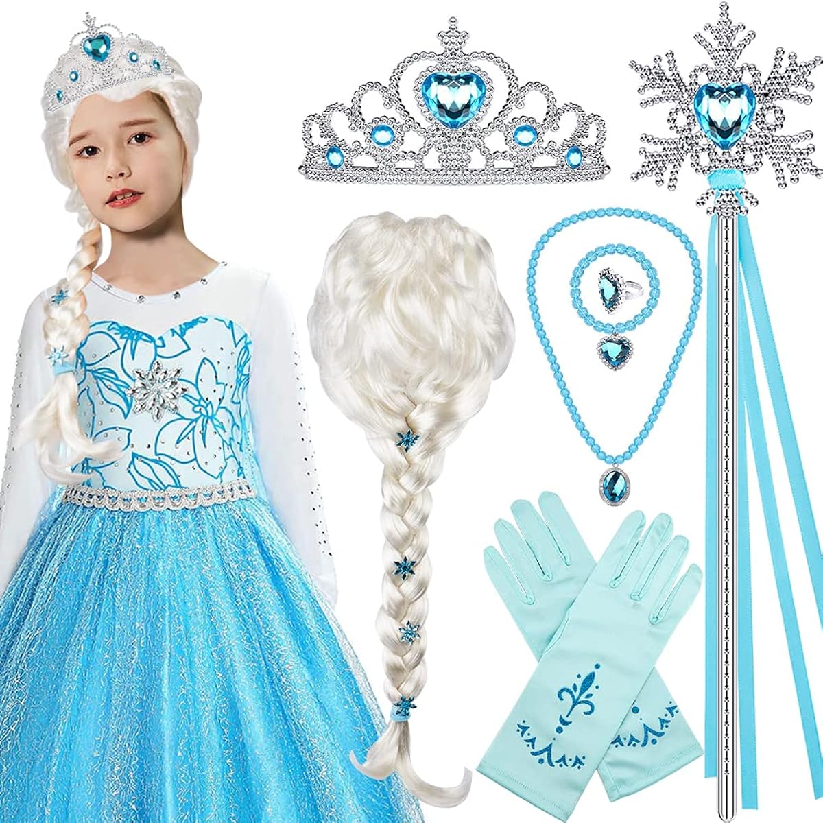 Tacobear Elsa Wig Frozen Elsa Braids Princess Tiara Princess Elsa Dress Up Costume Accessories for Kids Girls