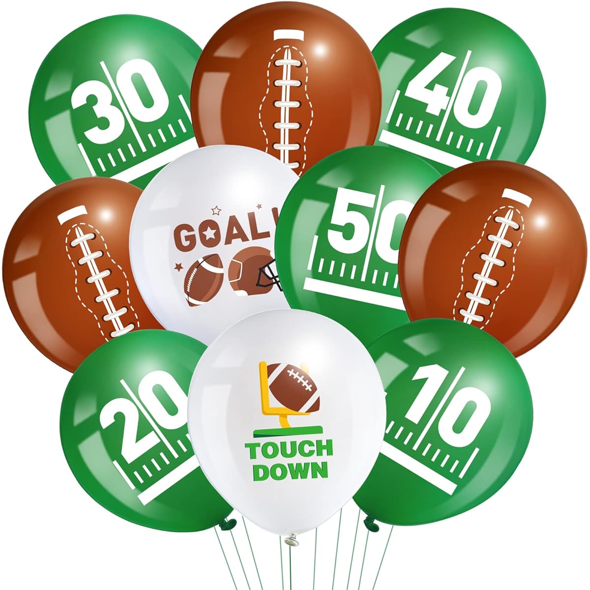 45pcs Football Balloons,Sport Latex Balloons,Football Party Balloons,Touchdown,White,Green,Brown Balloons,Game,Sports Birthday Party,Football Theme Decorations