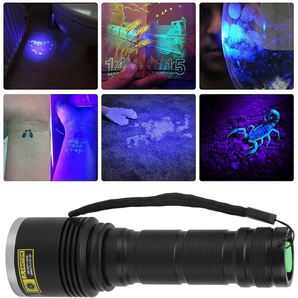 UV Flashlight, 15W 365nm Black Filter Lens, Blacklight UV Torch for Banknote Inspection