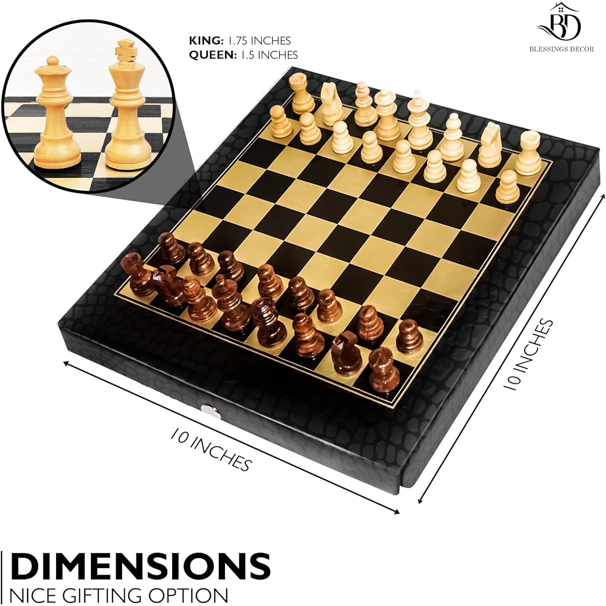 Premium Faux Leather Magnetic Chess Set (Black)