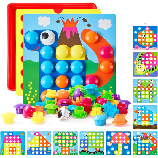 (Multi-color) - Geekper Button Art Colourful Matching Mosaic Pegboard Set Early Learning Educational Toys for Kids