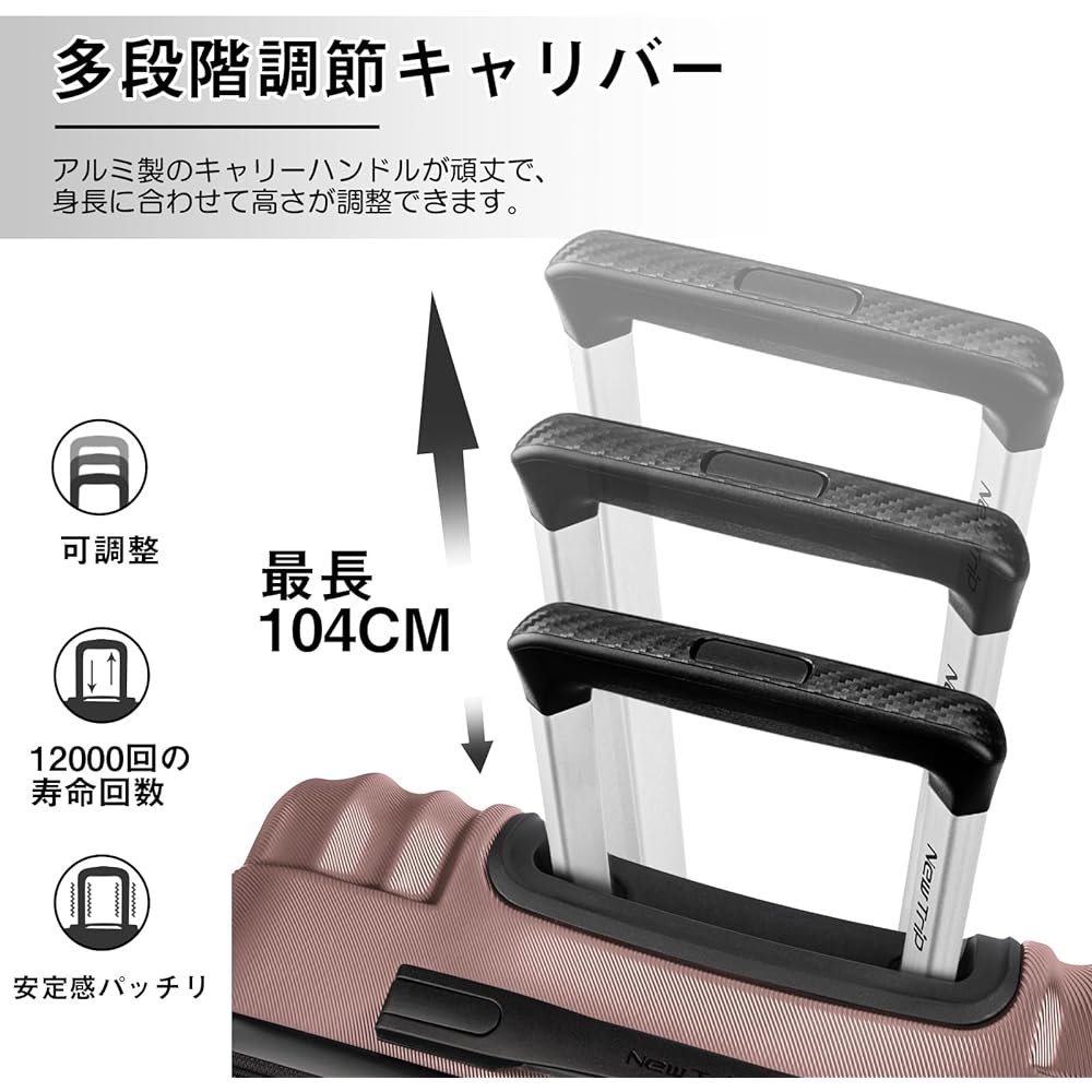 [New Trip] Suitcase Carry-on Carry Case S Size 40L 2-3 Nights YKK Zipper Carry Bag ABS+PC Shockproof Ultra Light and Quiet Double Casters TSA Roke Zipper Type Travel Business Business Trip Hospitalization Rose Gold
