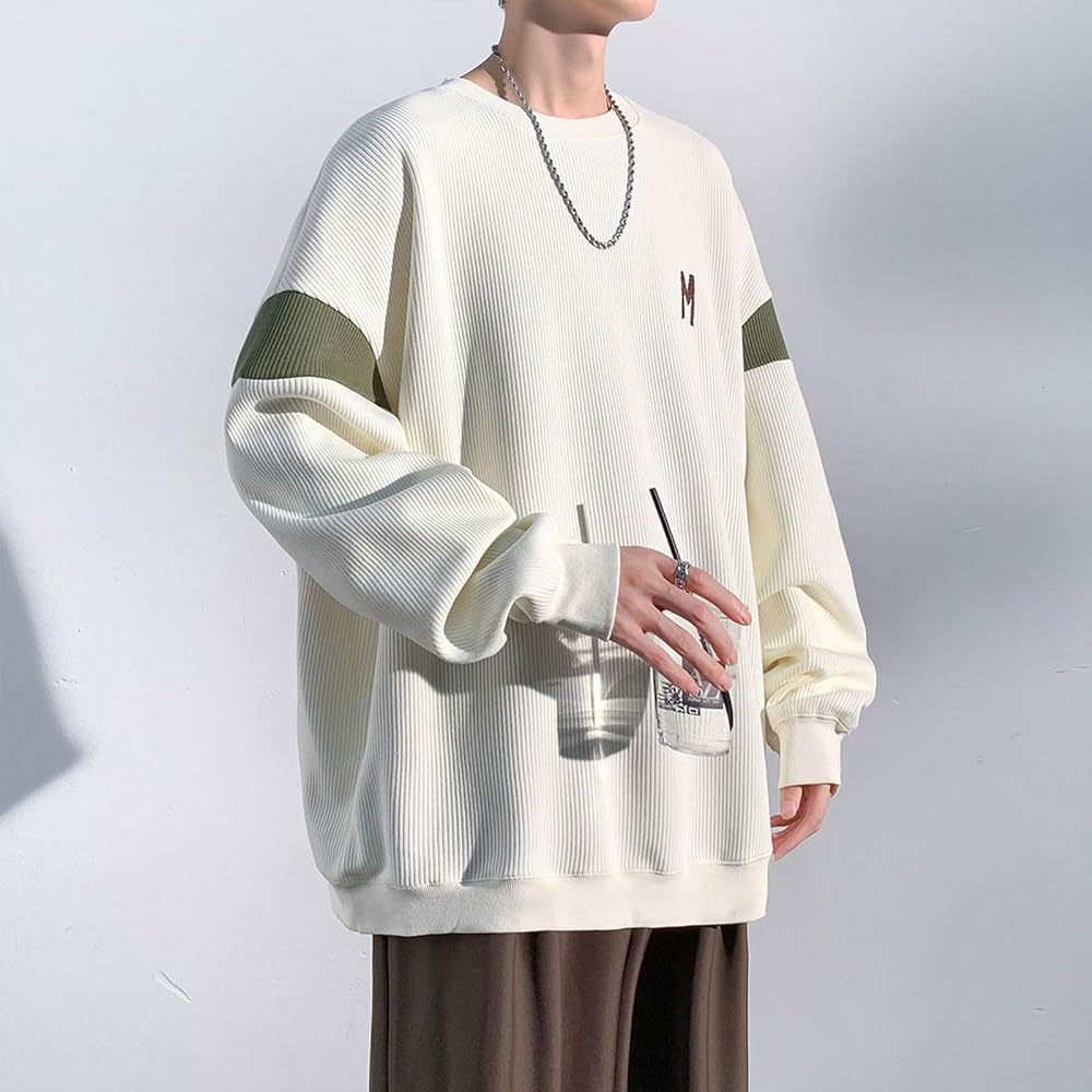 [DIPPCO] Men's Sweatshirt, Parka, Long Sleeve, Pullover, Training Wear, Double Color Matching Top, Crew Neck, Letter Embroidery, English Pattern, Large Size, Loose, Casual, Comfortable, Fashion, Popular, Soft Coat, Spring, Autumn, Winter