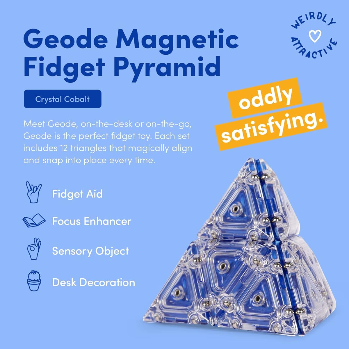 Speks Geode Pyramid 12 Piece Building Set - Cobalt - Fun Desk Toy for Adults