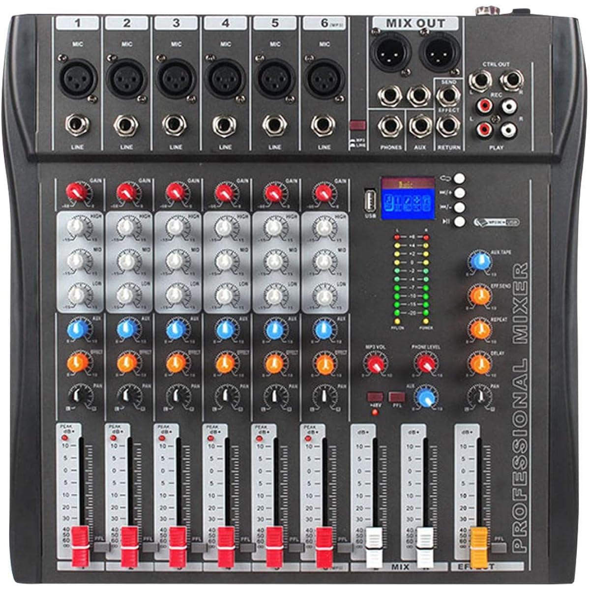 Tadill 6 Channel Audio Mixer Sound Mixing Console Portable USB Digital Mixer US 110V Durable Shockproof Housing for Karaoke 48V Phantom Power