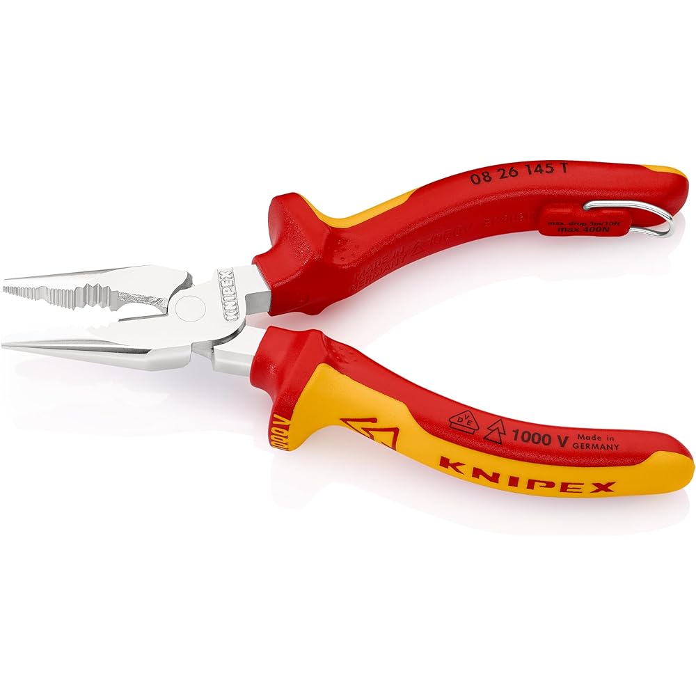 KNIPEX Pliers KNIPEX 0826-145TBK Insulated Needle Nose Pliers Fall Proof (BK) 0826-145TBK