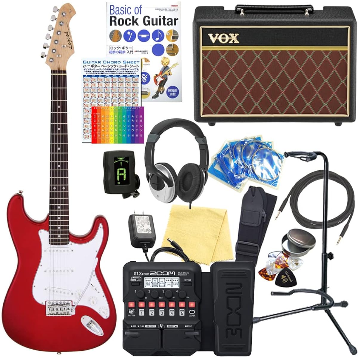 Electric guitar beginner set Stratocaster type 18-piece set with VOX amp Legend LST-Z CA [ZOOM G1XFour multi-effector included]