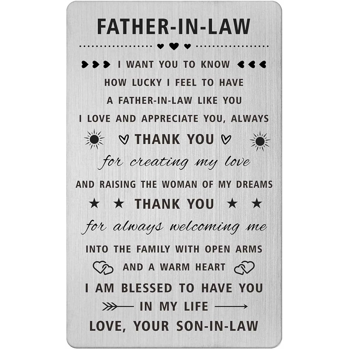 SOUSYOKYO Wedding Gifts from Son in Law to Father in Law, Father in Law, Groom, Unique Thank You Father in Law Day Gifts, Steel Wallet Card, Father in Law, Father of the Bride Ideas