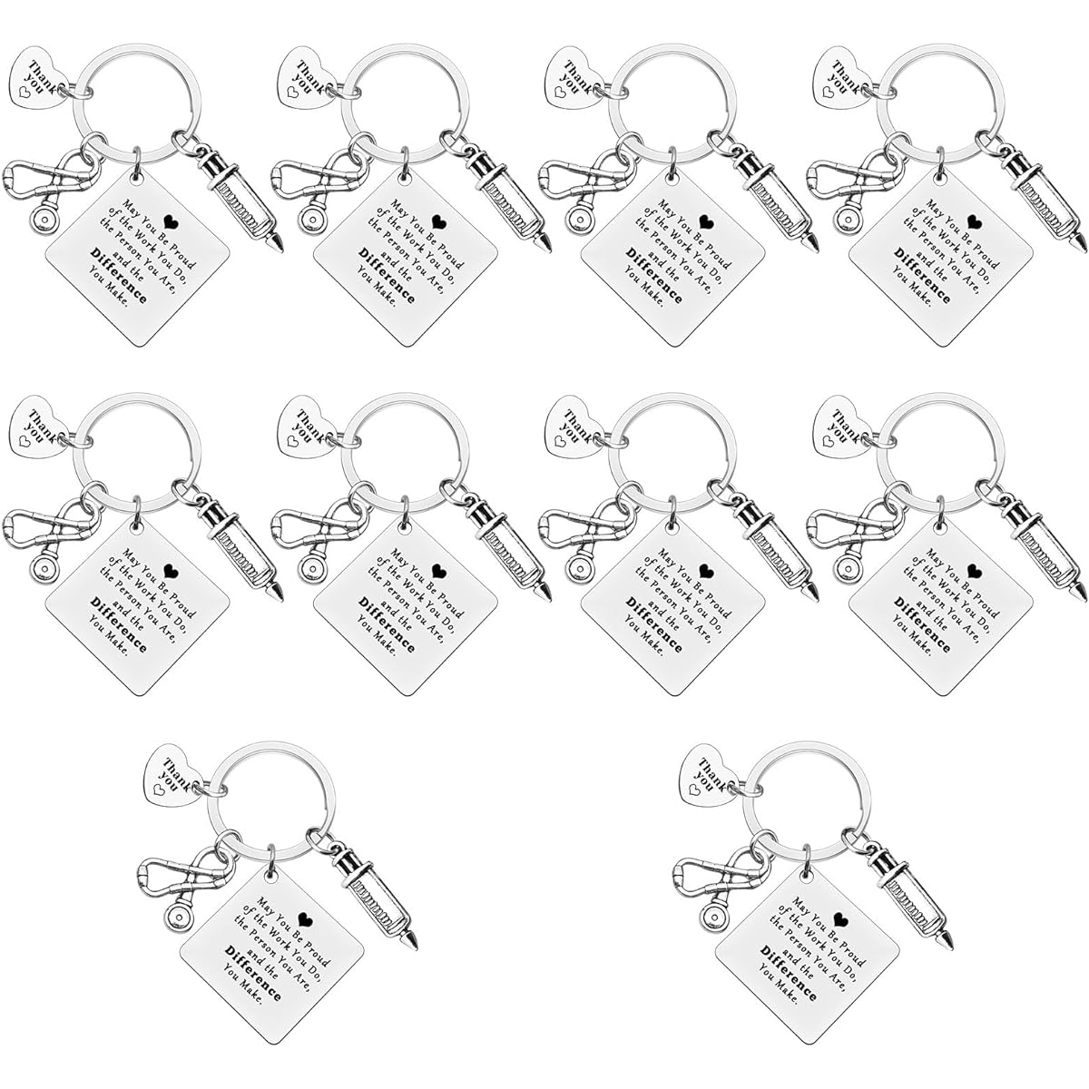 Xiahuyu 10pcs Nurse Thank You Gifts, RN Nurse Keychains, Nurse Appreciation Gifts, Nurse Employee Gifts, Nursing Student Graduation Gifts, Retirement Gifts, Nurse Week, Christmas, Birthday Gifts, Silver, Small