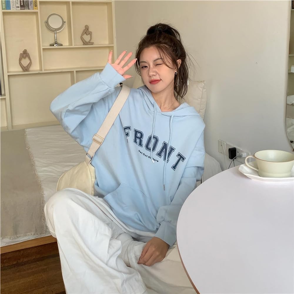 [SeiunAn] Women's Hoodie, Sweatshirt, Spring, Autumn, Winter, Brushed Lining, Sweatshirt, Large Size, Pullover Top, Long Sleeve, Hooded, Stylish, English Logo Print, Korean Fashion, Spring Clothes, Loose, Casual, Cute, Streetwear, Cotton, Cool