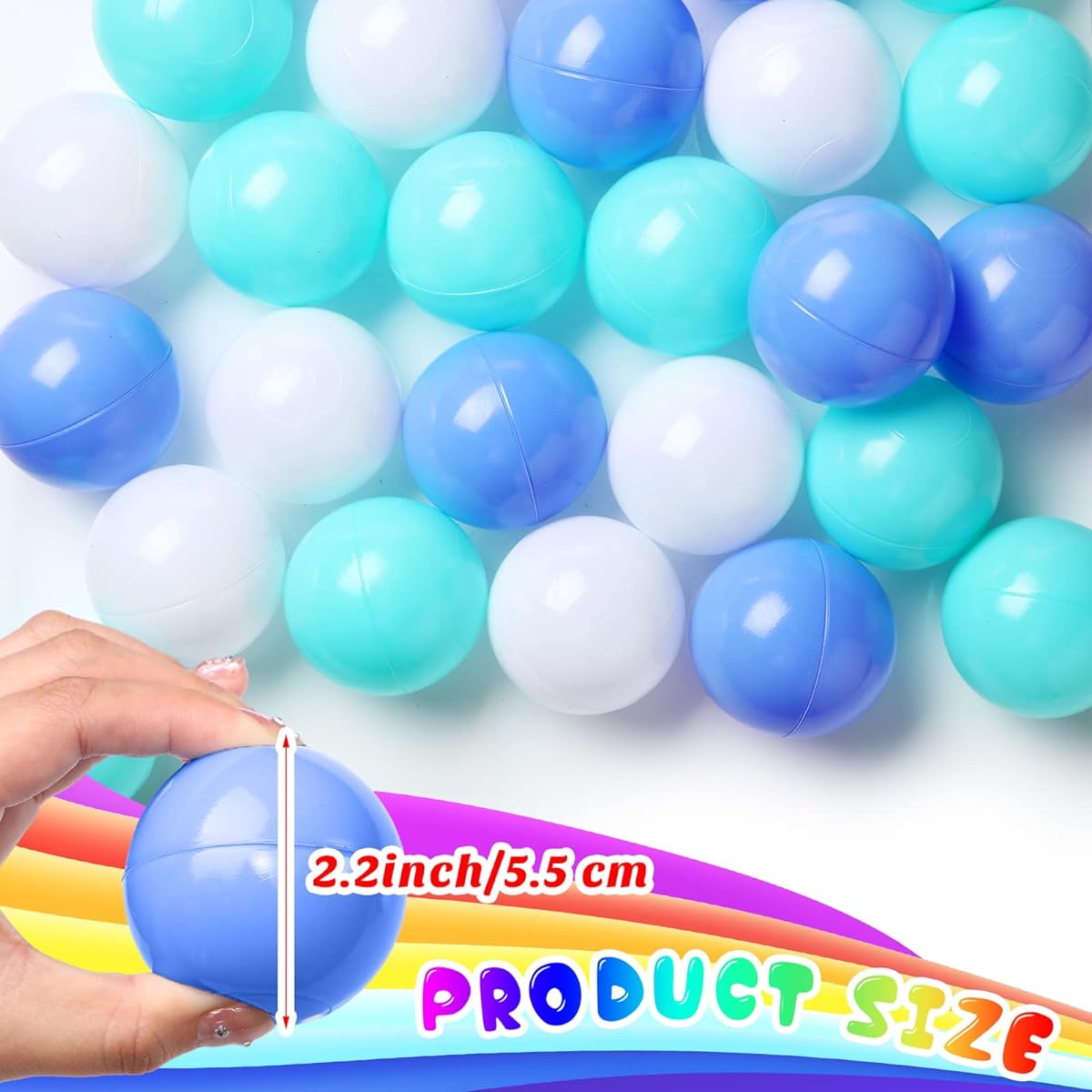 Wettarn 600 Pcs Ball Pit Balls Reusable Plastic Play Pit Balls Soft Plastic Balls 2.2 Inch Uncrushable Ocean Balls for Toddlers Baby Kids Birthday Party Pool Ball Pit