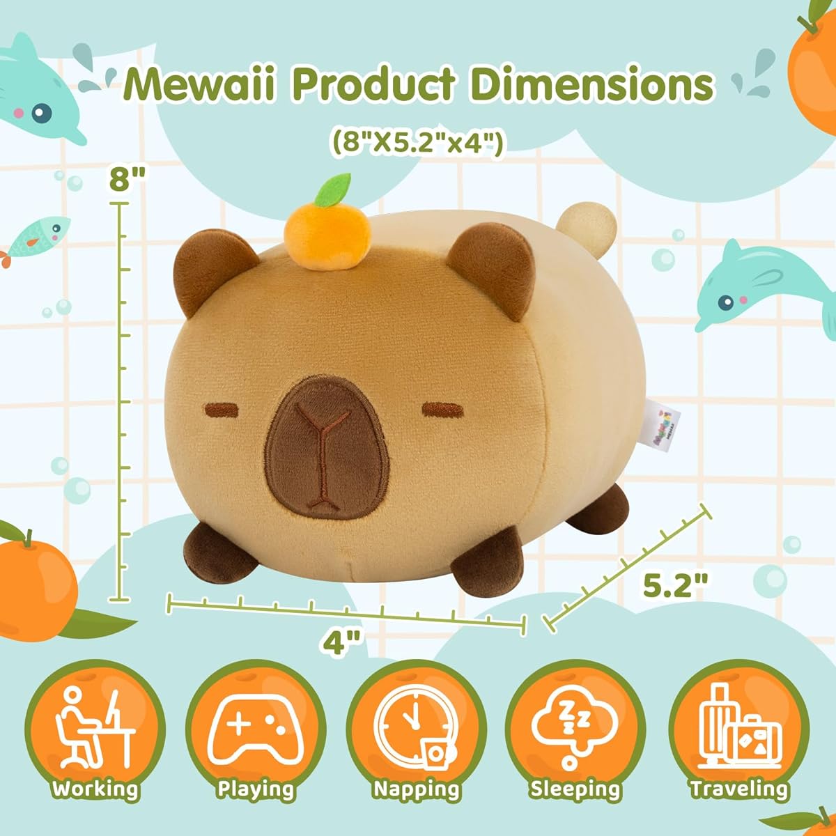 Mewaii Cute Capybara Plush Toy Pillow Cute Stuffed Animal Capybara Plush Toy Cute Animal Stuffed Animal Soft Squishy Birthday Gift for Kids & Girls(8inch)