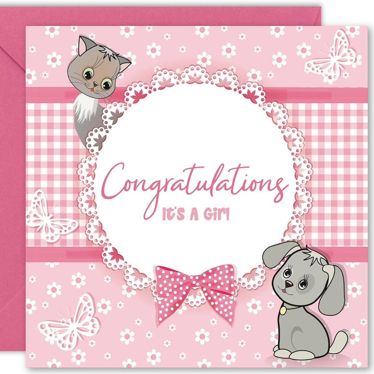 Cult Kitty - Congratulations It's a Girl - New Baby Congrats Cards - Congratulations Cards for Couples - Friends New Baby Girl Cards - Congratulations Cards for New Parents - Arrival Cards
