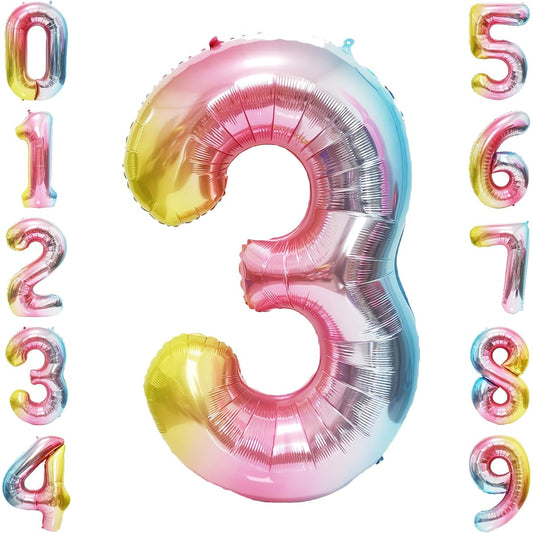 40" Giant Rainbow Number 3 Balloons Birthday Balloons Helium Mylar Foil Big Number Balloons for Birthday Party Decorations Kids Birthday Anniversary Party Baby Shower Unicorn Party