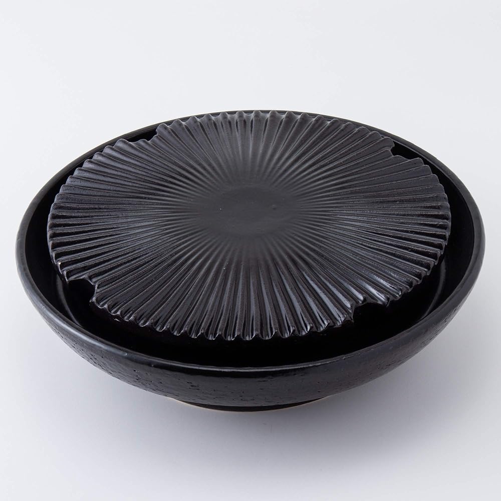 Hase Seito Haseen Yakiniku Plate Low Smoke Slight Smoke Ceramic Furnace "Yakiyaki-san" Large For 3-5 People Approximately 33cm Open Fireable Open Fire OK Black Black Iga Ware Made in Japan AND-18