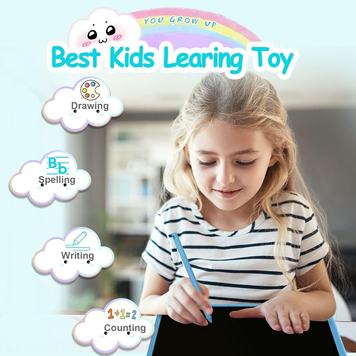 TeienRon LCD Writing Tablet for Kids Toys, 11 Inch Doll Board with Strap Stylus for Toddlers, Colorful Educational Drawing Tablet Pad for Kids Birthday 3-10 Years Old Girls & Boys Blue
