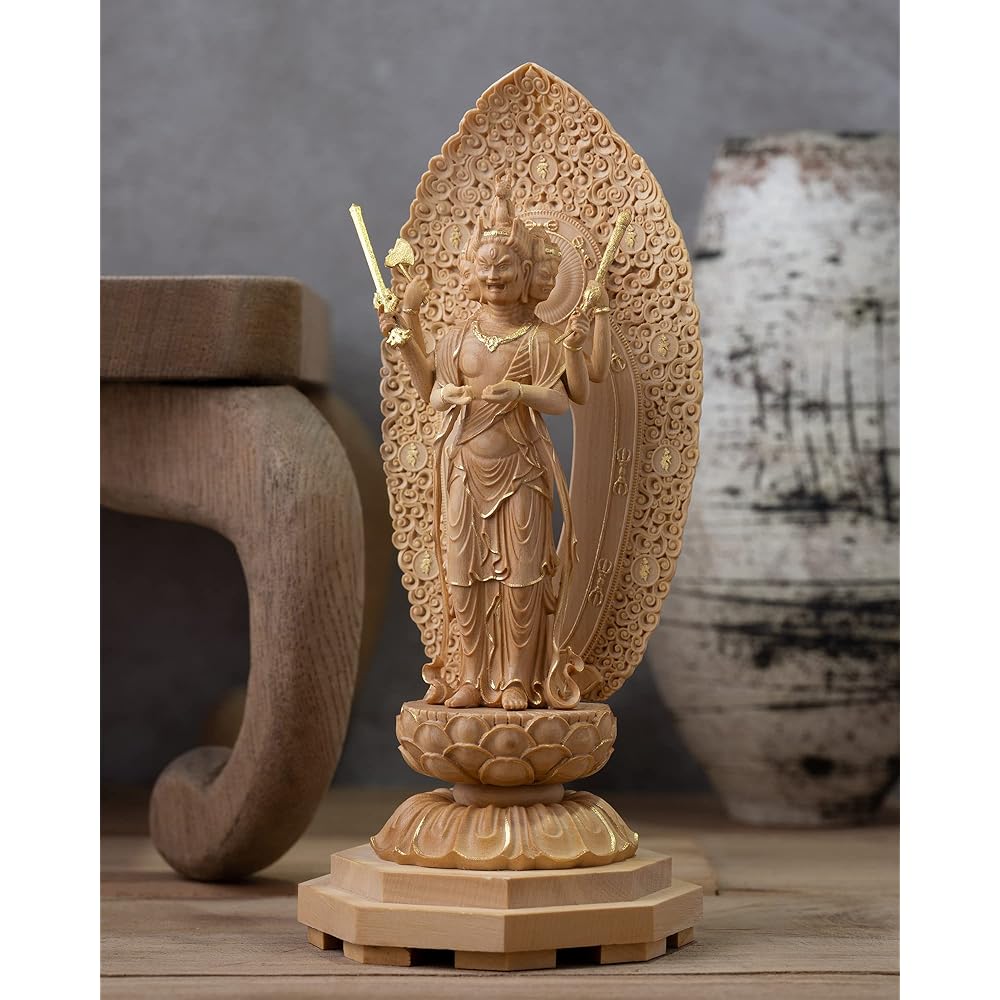 Tiny Buddha Bato Kannon 14.2cm (Wooden: Boxwood, gold clay finish) _ Kanzeon Bodhisattva Buddha Statue Figure Wood Carving Ornament (GSB Batou Kannon