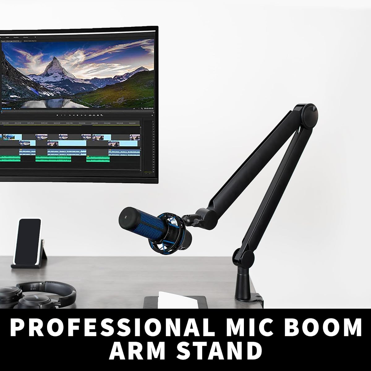 VIVO Premium Broadcast/Podcast Microphone Boom Arm Stand with 3/8" and 5/8" Thread Adapter Heavy Duty Desk Mount Professional Microphone Stand 360 Degree Rotation Black STAND-MIC02