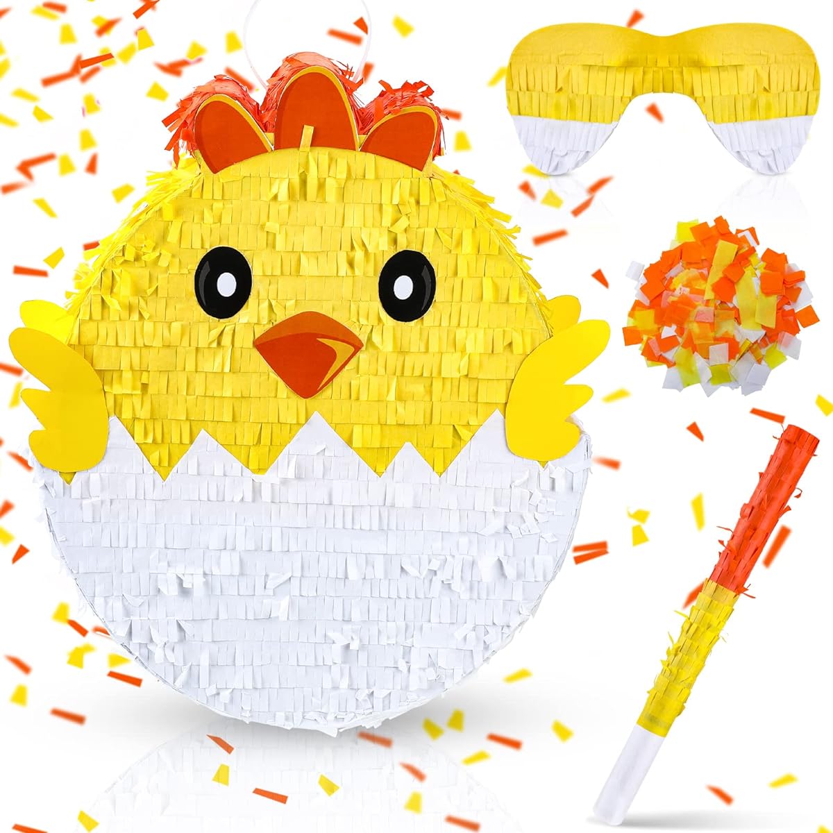 Easter Chick Pinata Party Favors Easter Eggs Cute Chicken Pinata with Bat Blindfold Confetti Easter Party Decorations 15.75 x 12.01 x 2.76 inches