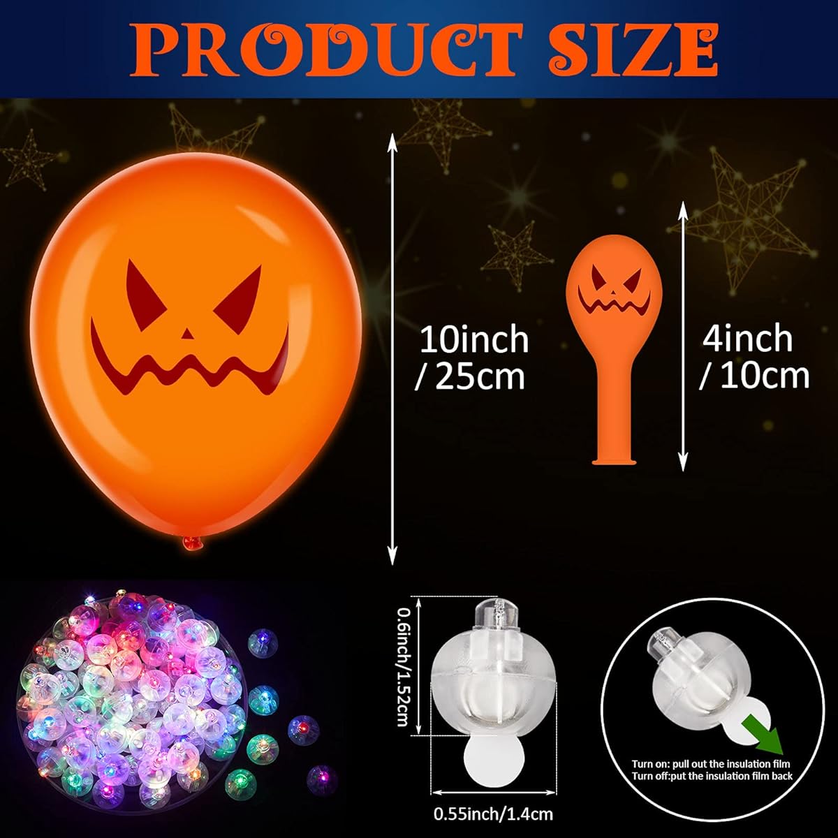 80 Pieces Halloween LED Balloons 10 Inch Latex Round Light Up Balloons Multicolor Bright Party Balloons for Halloween Party Glow Balloons Halloween Supplies (Multicolor)