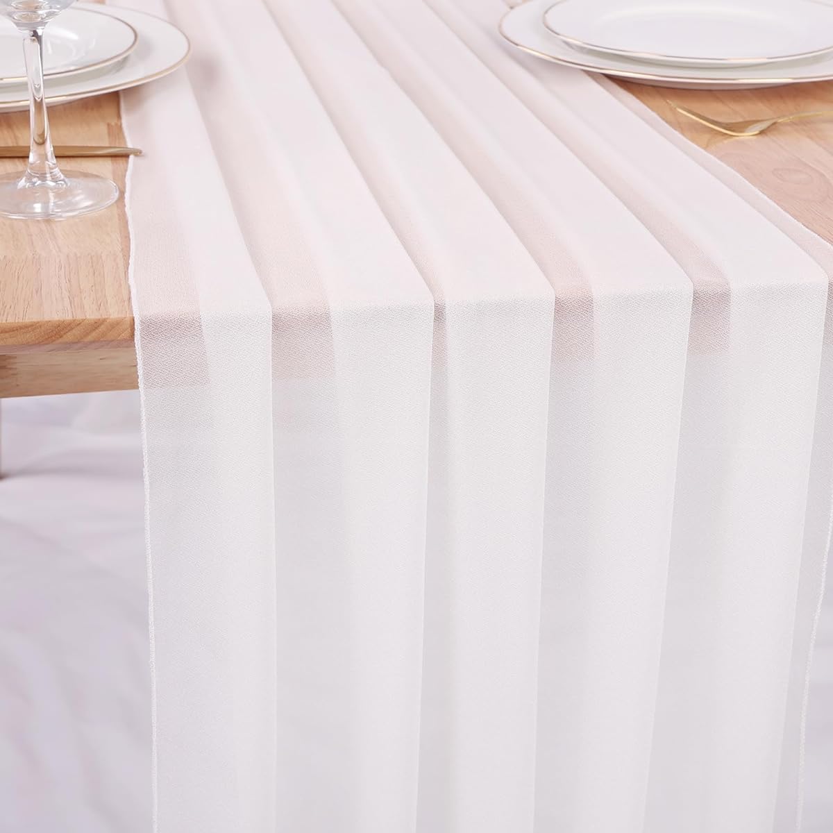 RuiYok 10ft White Chiffon Table Runner 30 x 120 Inch Romantic Sheer Table Runner for Wedding Party Bridal Baby Shower Birthday Holiday Decorations