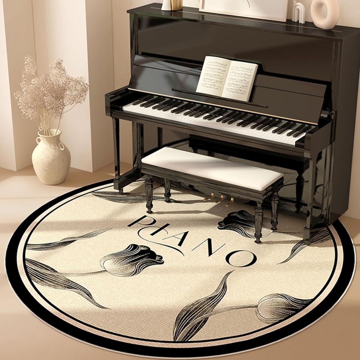 no Rug, Floral Pattern, Round Rug, Special Mat, Round, Piano Soundproofing Carpet, Short Pile, Soundproofing Pad, Sofa Seat Mat, Anti-Slip, Easy to Clean, Self-Adhesive, Vibration Absorption, Sound Absorption, Stylish, Musical Instrument, Flooring, 180cm