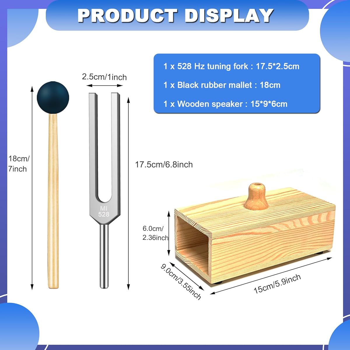 TENFLY 528Hz Tuning Fork with Wooden Box Aluminum Alloy for Sound Therapy Meditation Yoga