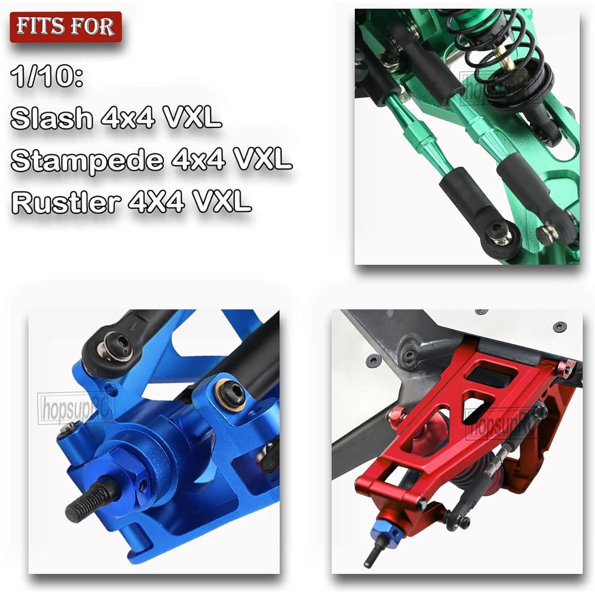 hopsupRC Upgrade Parts for 1/10 Rustler/Slash/Stampede 4x4 VXL Adjustable Turnbuckle Camber Link & Aluminum Caster Block Steering Block Rear Stub Axle Carrier Wheel Hex & Suspension A-Arm Red