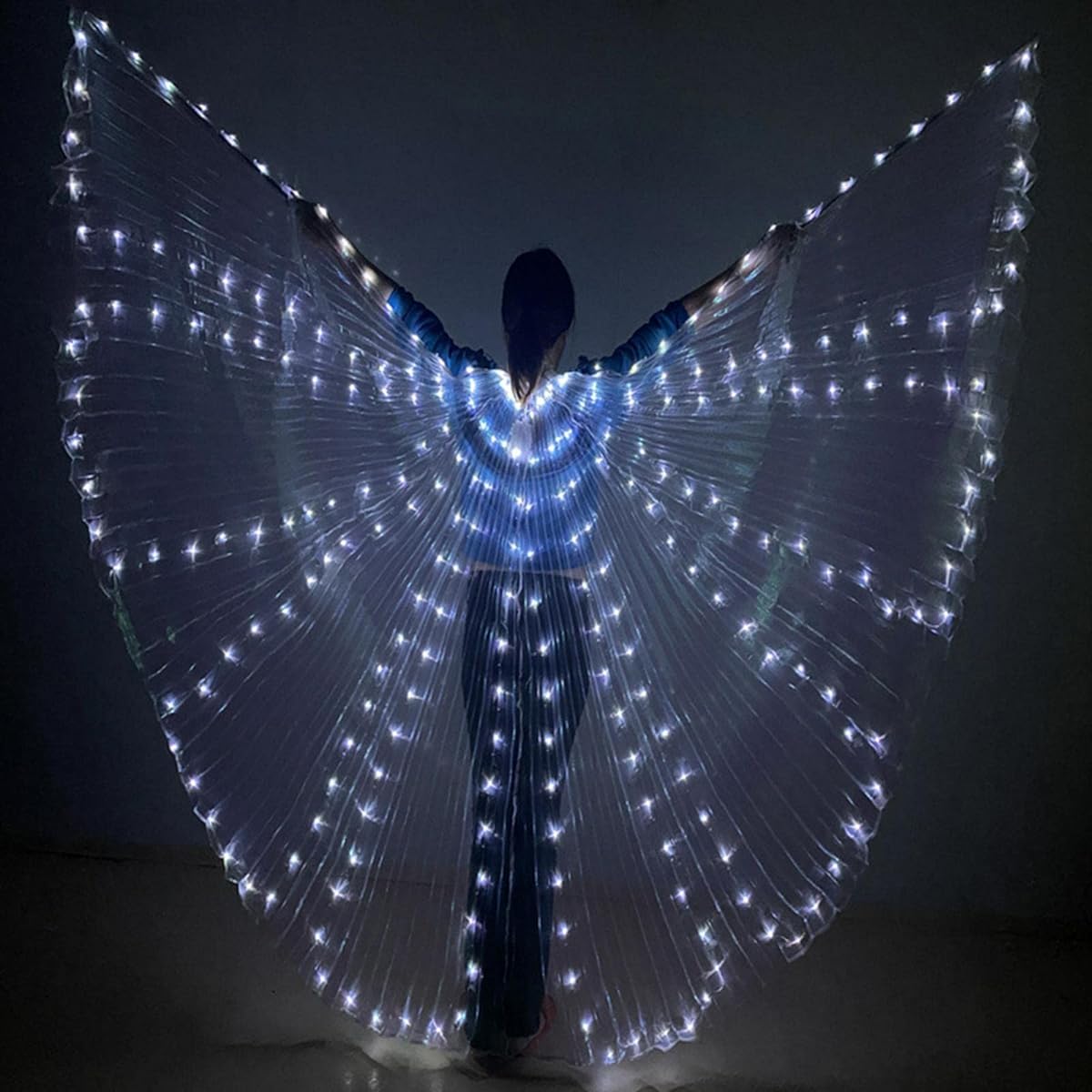 CALIDAKA LED Isis Wings Belly Dance Isis Wings Light Up Belly Dance Costume Glow Angel Dance Wings with Extendable Stick Performance Clothing for Carnival Halloween (White)