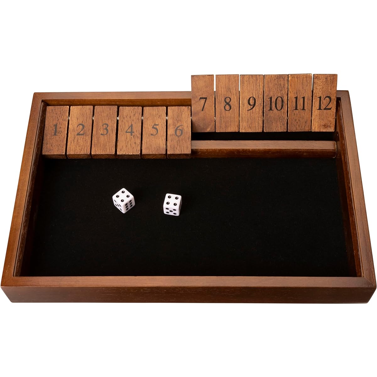WE Games Shut The Box Game Wooden - Number Flip Tiles with Walnut Stained Wooden Game Board - Large Size 13.5" Board Game for Family Game Night Family Game Dice Table Game Bar Game