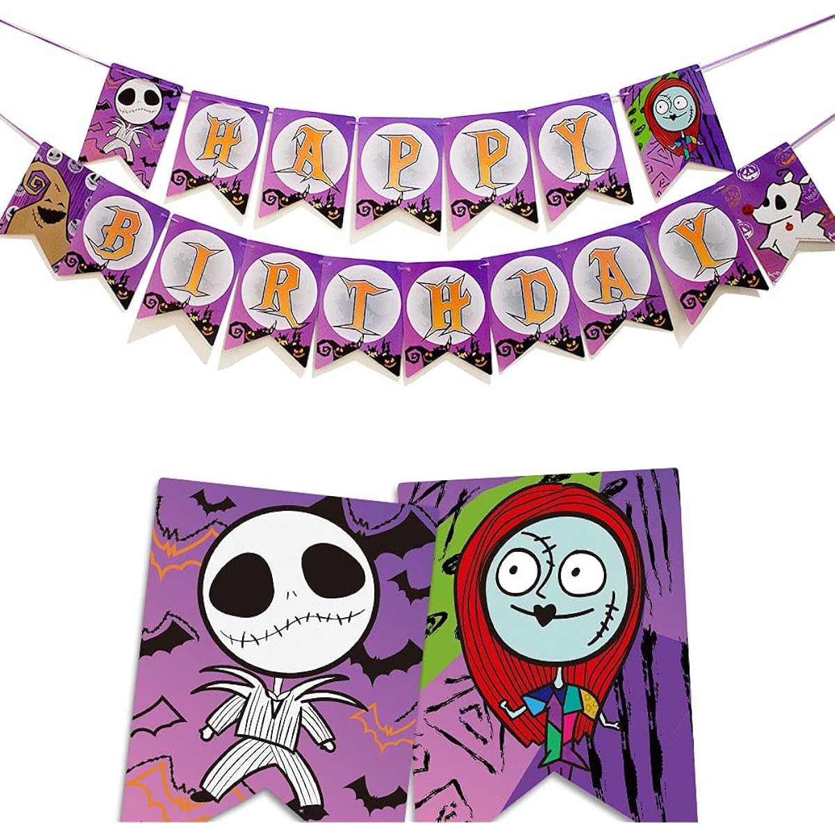 Nightmare Before Christmas Inspired Banner Happy Birthday Banner Party Banner Boys Birthday Banner Girl Birthday Banner Movie Birthday Favors Halloween Christmas Party Decorations
