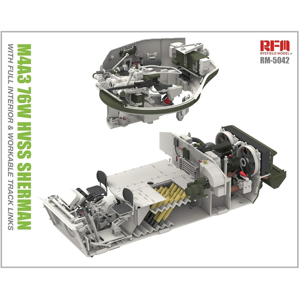 Ryfield Model 1/35 US Army M4A3 76W HVSS Sherman Medium Tank w/Movable Track & Full Interior Plastic Model RFM5042