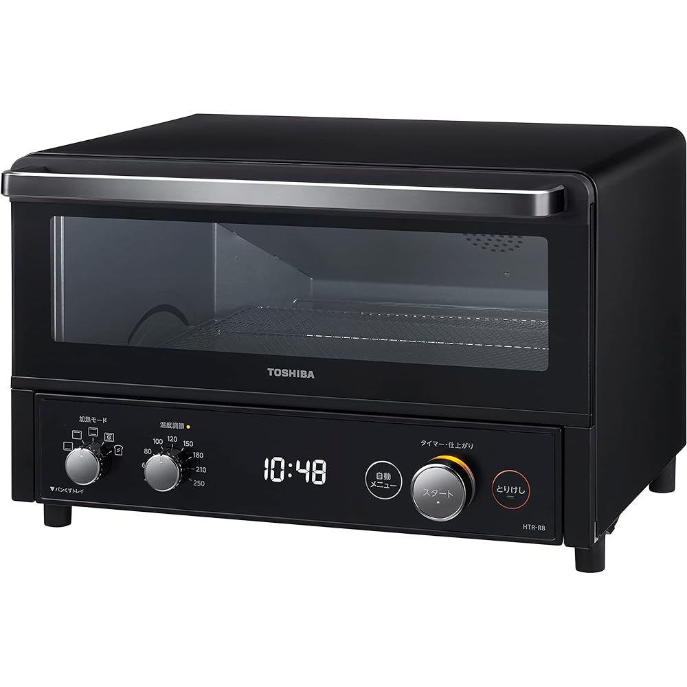 TOSHIBA Toaster Oven Toaster 4 Pieces Temperature Adjustment Function Square Plate Automatic Menu Timer 30 Minutes Black HTR-R8(K)