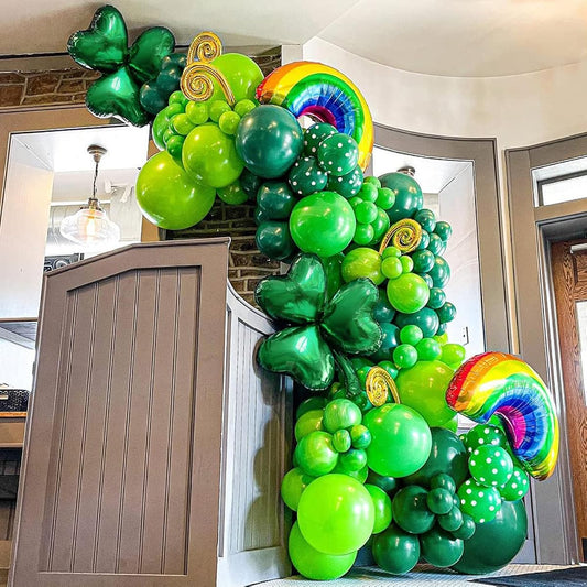 128pcs Green Balloon Arch Garland Kit Lucky Shamrock Clover Rainbow Foil Balloons for St. Patrick's Day Party Decorations, Irish Festival Party Decor, Birthday, Baby Shower Supplies (Green)