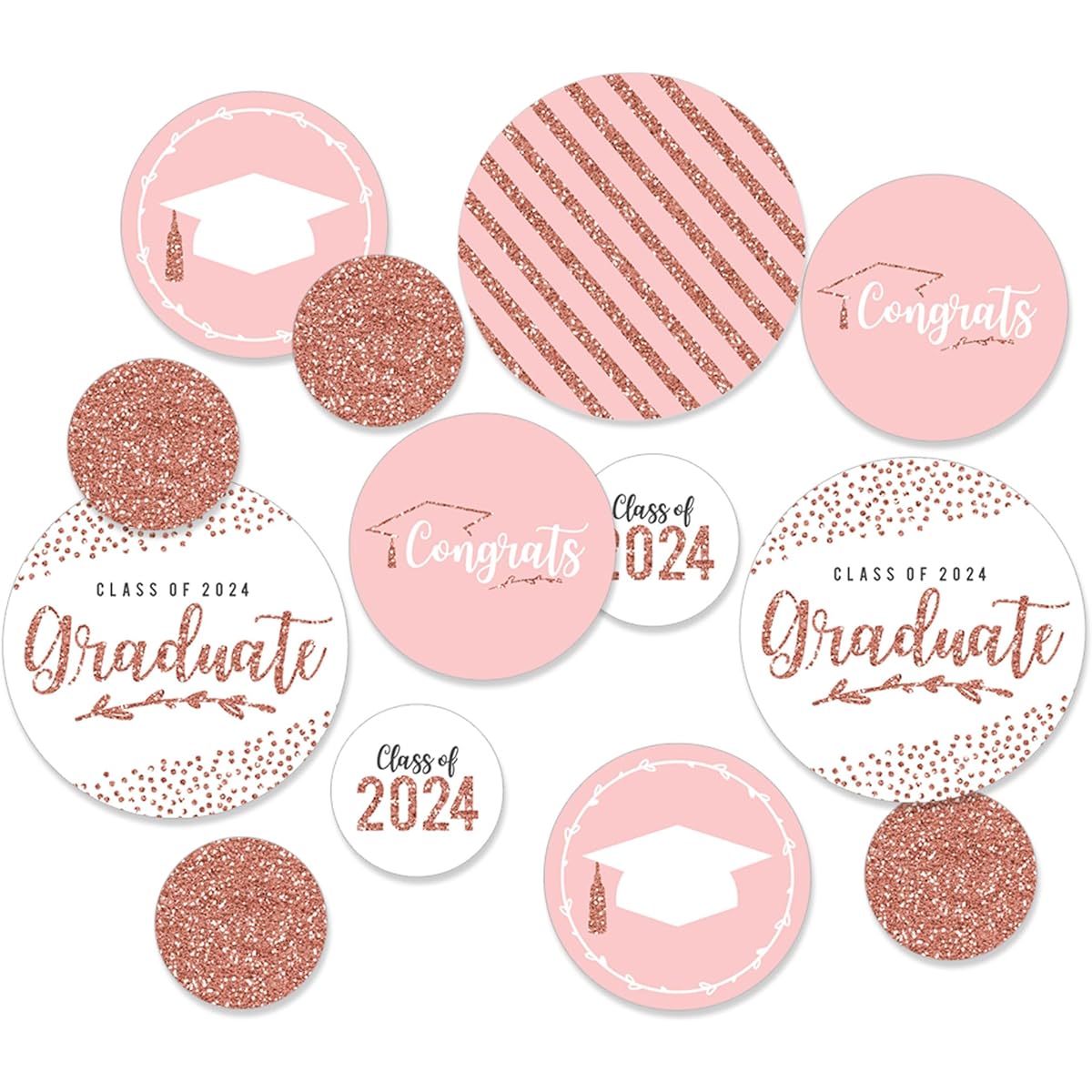 Big Dot of Happiness Rose Gold Graduation 2021 Graduation Party Giant Circle Confetti - Party Decorations - 27 Large Confetti