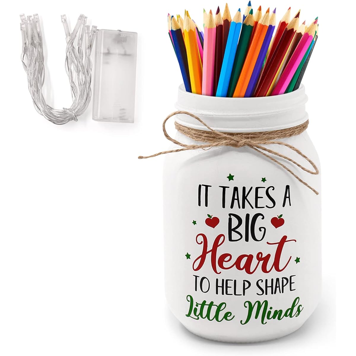 Teacher Appreciation Gifts Mason Jar with Light Pencil Holder for Students Teachers Christmas Valentine's End of Year Teacher Gifts School Appreciation Gifts Classroom Desk Decor