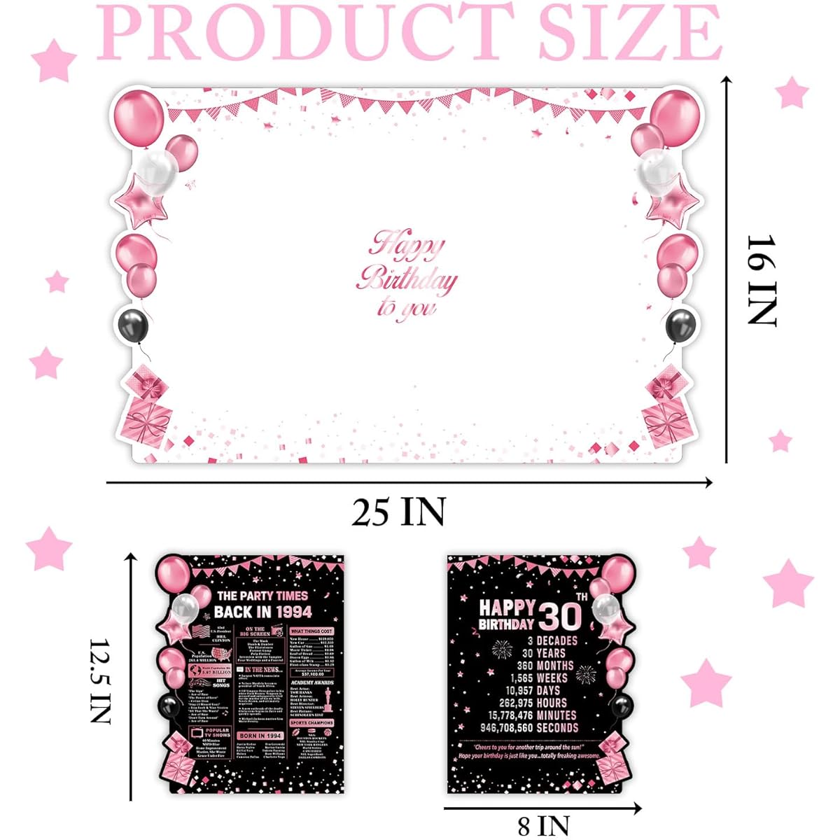 30th Birthday Large Greeting Cards Happy Birthday Giant Guest Book Birthday Cards Big Happy Birthday Cards Extra Large Plastic Cards for Women Men Friends Colleagues Family Couples Pink Theme Party