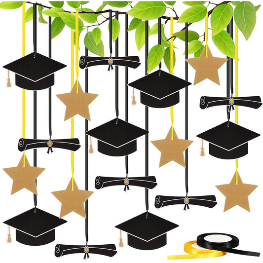 18pcs Graduation Party Decorations Hanging Ornaments Graduation Outdoor Decorations 2 Rolls 24 Yards Polyester Silk Satin Ribbon for Graduation Party Favors Porch Tree Lawn Yard