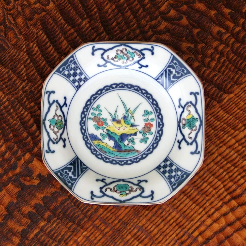 Kutani ware Seikaze No. 5 octagonal plate set (set of 5) dyed treasure crest flower bird SH-02