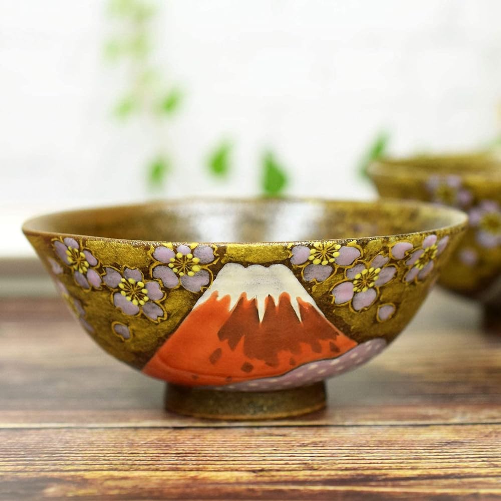 Couple's Tea Bowl, Stylish Tableware, Kutani Ware, Pair, Rice Bowl, Kinumozakura Fuji, Ceramic Tea Bowl, Brand, Japanese Tableware, Made in Japan